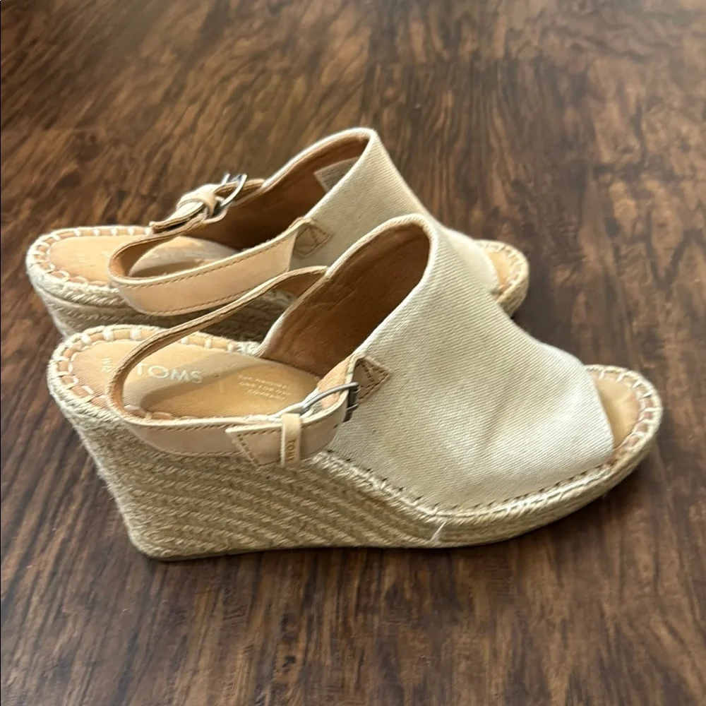 Toms Beige Canvas Espadrille Wedge Sandals